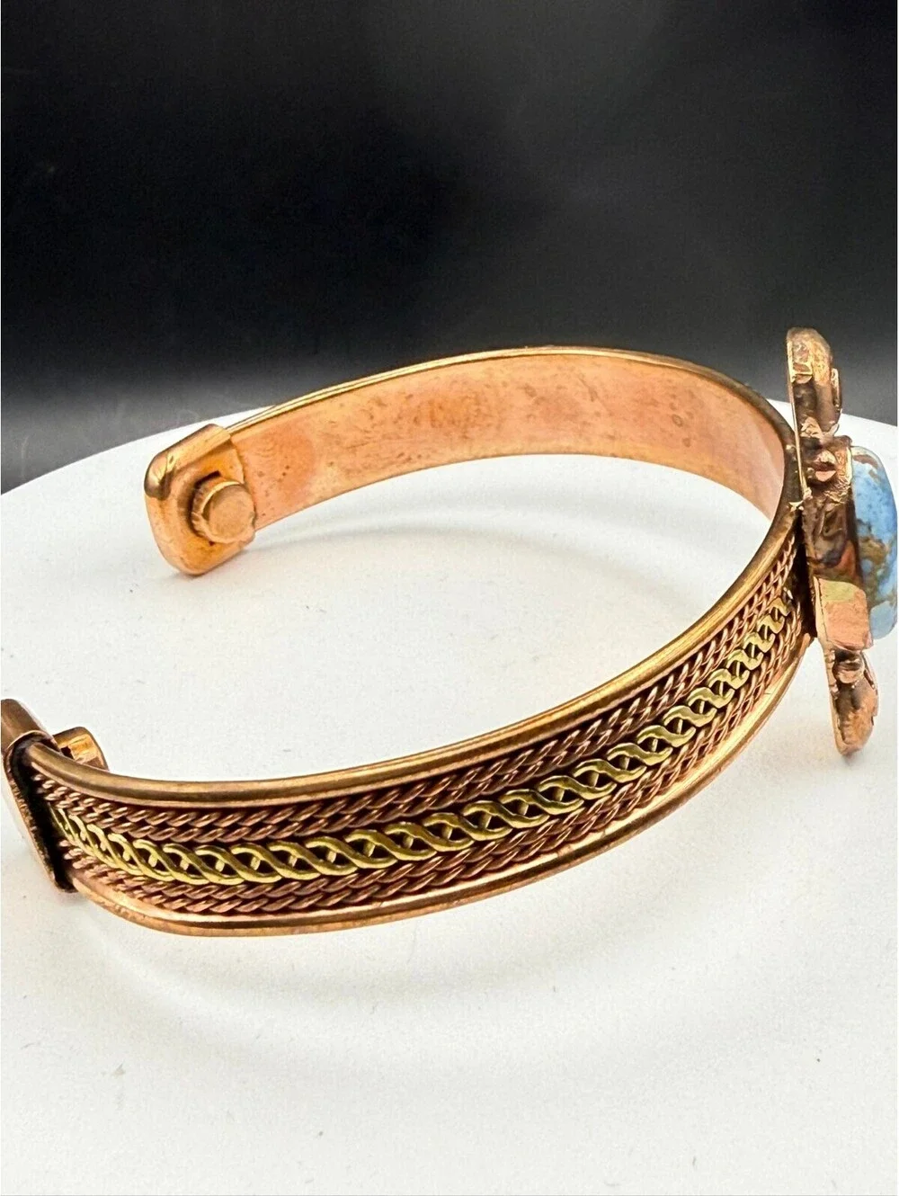 Handcrafted Copper & Golden Hills Turquoise Statement Cuff – Boho Bracelet